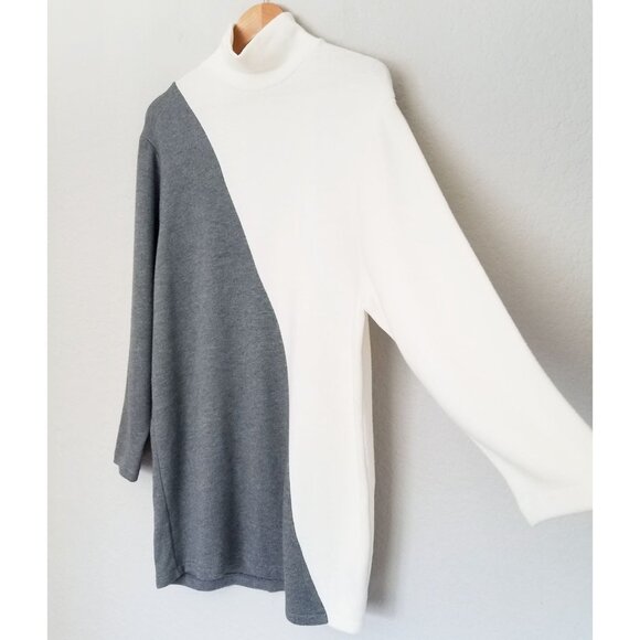 Zara Soft Knit Mock Neck Two Tone Tunic Sweater Mini Dress Ivory Gray Size M - Picture 12 of 14